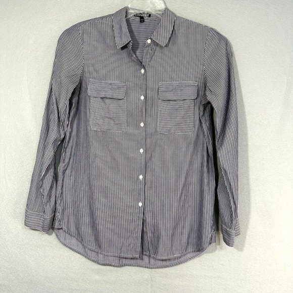 Express Tops - Express Women's Striped Blue Brown Button Top Size M Classic Timeless Preppy
